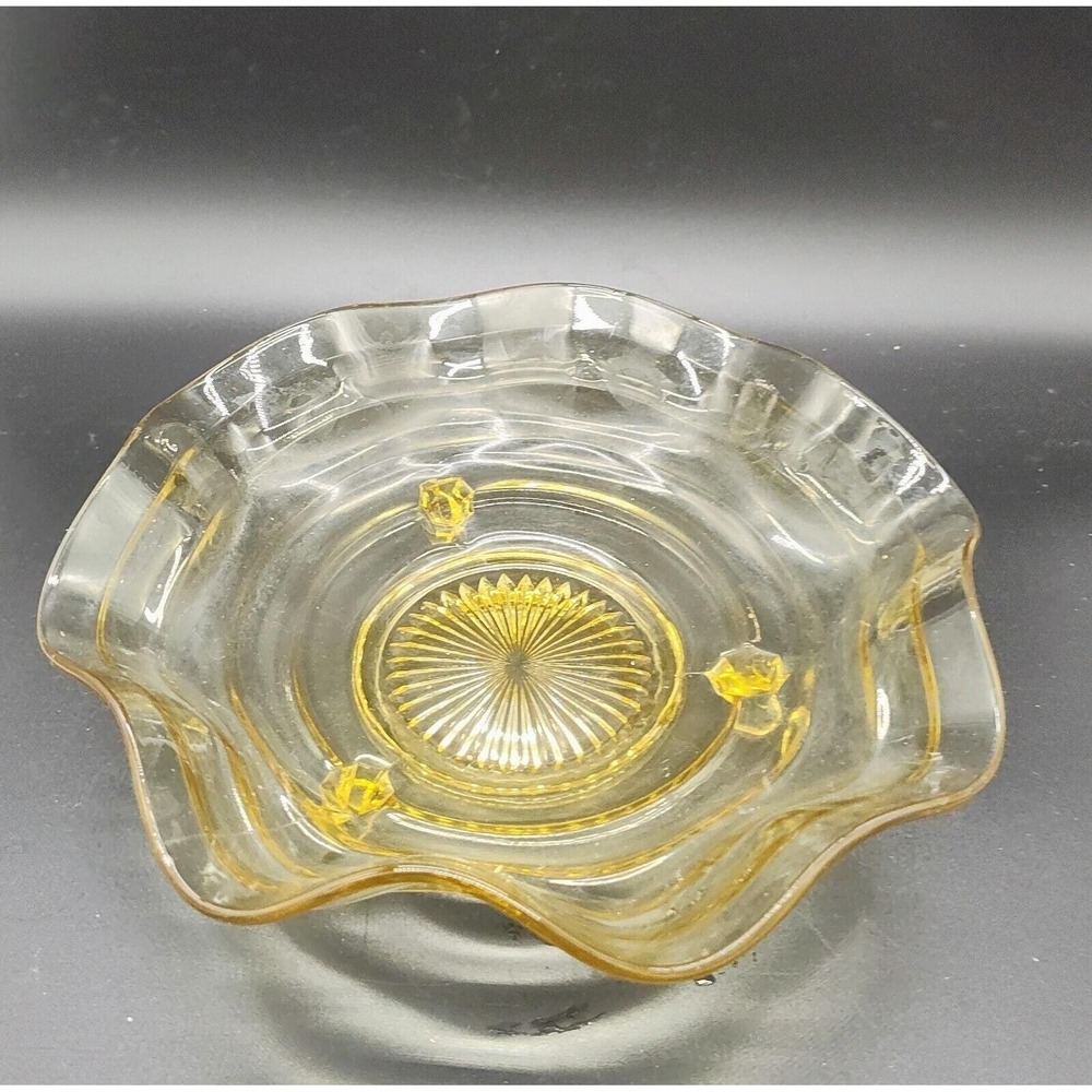Lancaster Topaz Yellow 3 Toed ElegantCenterpiece, Fruit Bowl-Ruffle Ribbon Sides